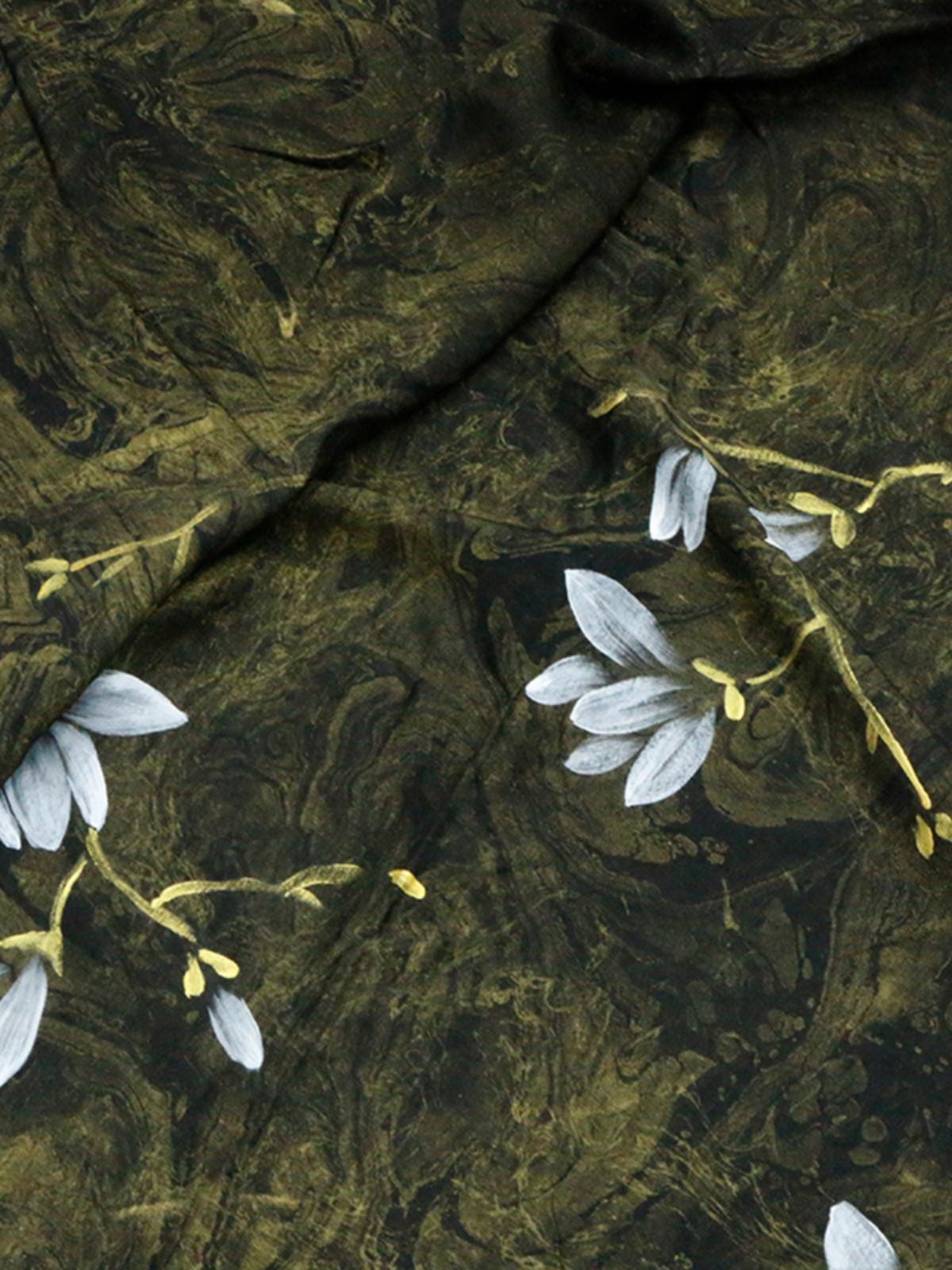XGWSPD - 25 Momme Hand-Painted Magnolia Silk Plain Satin with Cracked Xiangyunsha Fabric - 110cm by the Yard