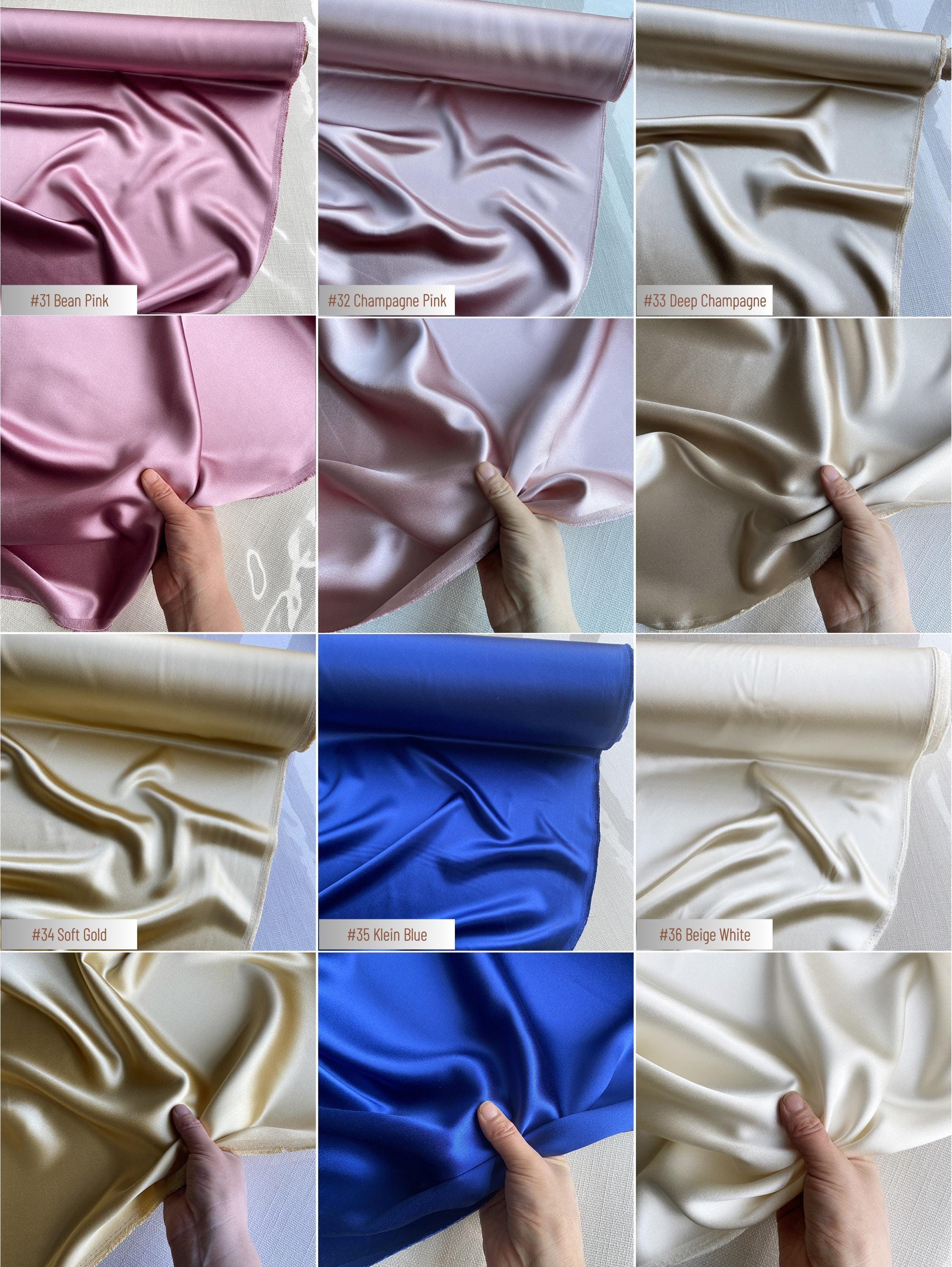 40 Momme Silk Satin Fabric by the Yard, 100% 6A Mulberry Silk, 114cm Wide, 50 Solid Colors, Heavy Luxury Silk Charmeuse