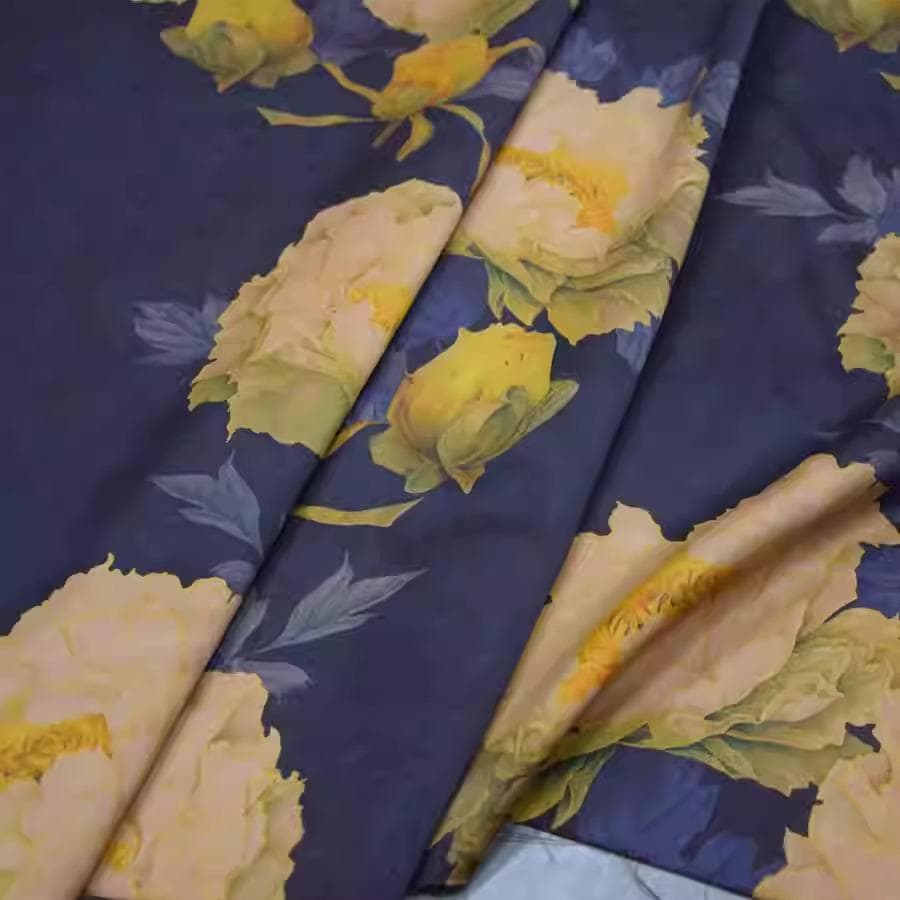 XLSSDMDH - PIZI mud silk satin fabric, 60 Momme digital print peony, 120cm wide by the Yard