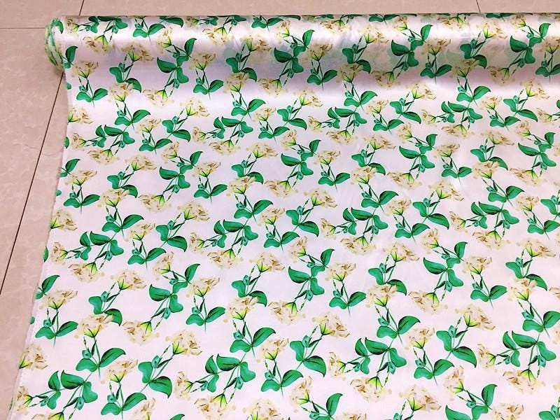 SUYAHU - 16 Momme Elegant Floral Print Charmeuse Silk Satin Fabric - 138cm wide by the Yard