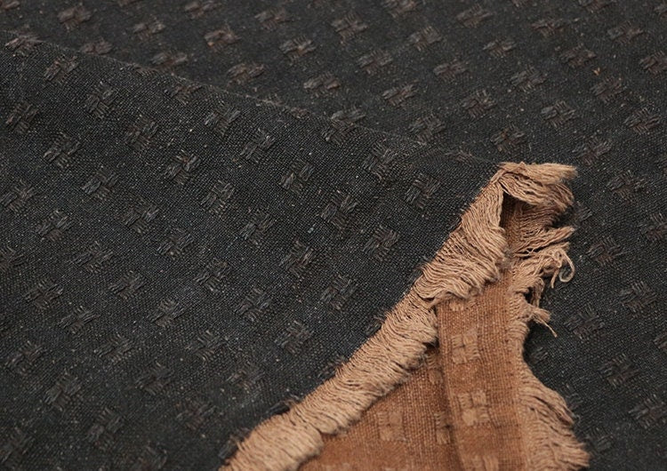 Special Checks - 50 Momme Handmade Coffee Brown Jacquard Tussah Mud Silk Fabric - 97cm wide by the Yard
