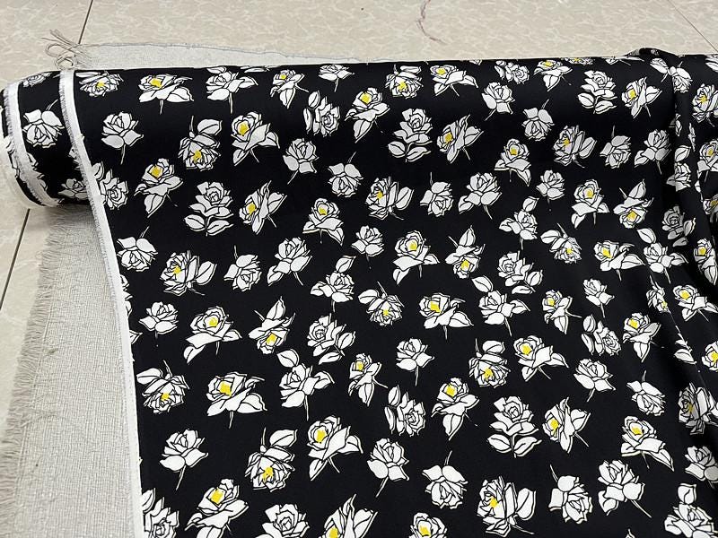 SQHDIH - 20 Momme Floral Print Double Joe Satin Silk Fabric - 135cm wide by the Yard