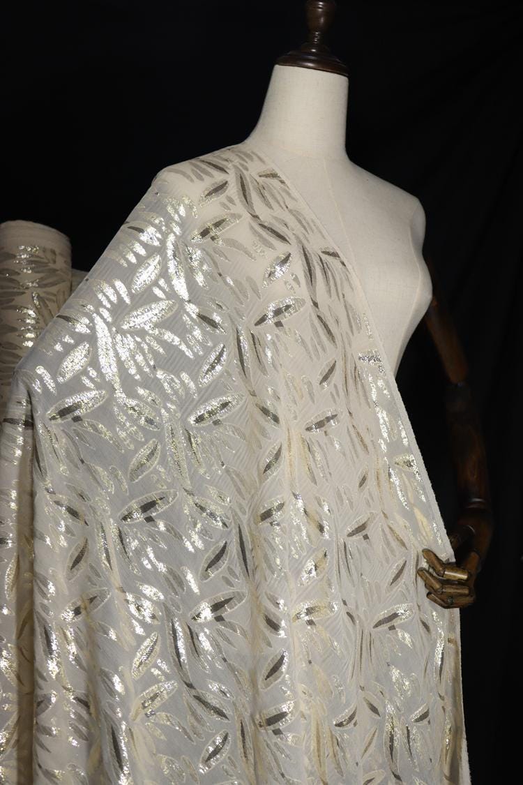 JFHKHZ - 12 Momme Golden Thread Weave Silk Georgette Fabric - 135cm wide by the Yard