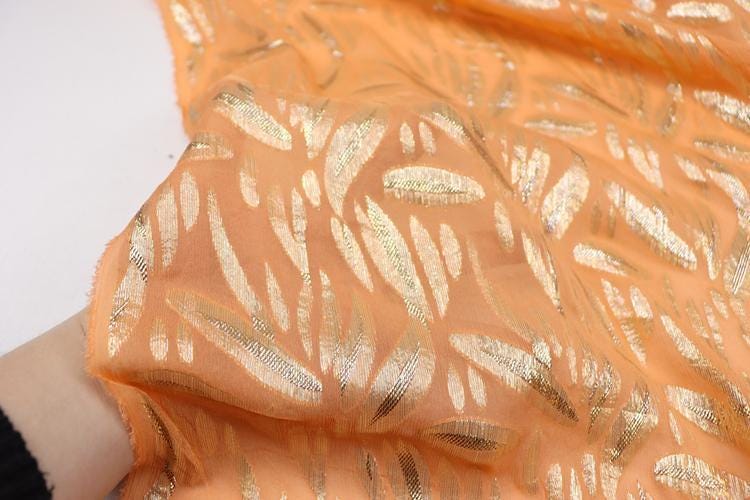 JFHCSD - 12 Momme Golden Thread Weave Silk Georgette Fabric - 135cm wide by the Yard