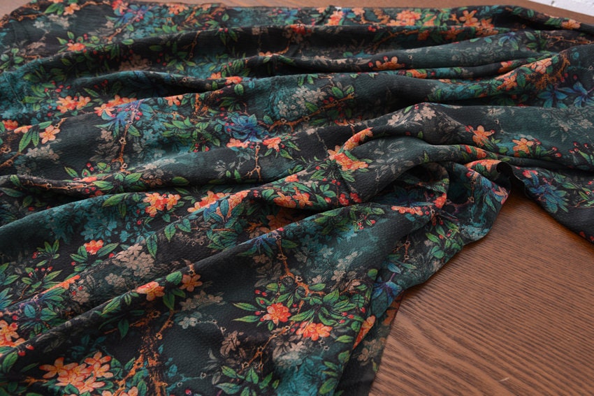 Handmade Gambiered Guangdong Silk Fabric/Vintage Style Floral print/43"/20mm/for Dresses/Cheongsam/Shawls/Pillowcases/By the Yard
