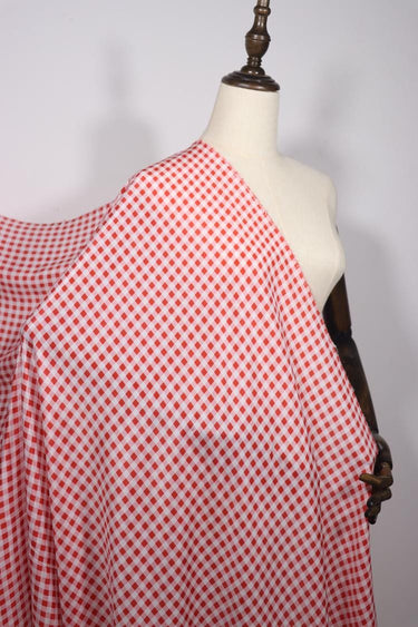FANGEZ - 12 momme Classic Red Plaid Print Silk Crepe de Chine Fabric - 140cm wide by the Yard