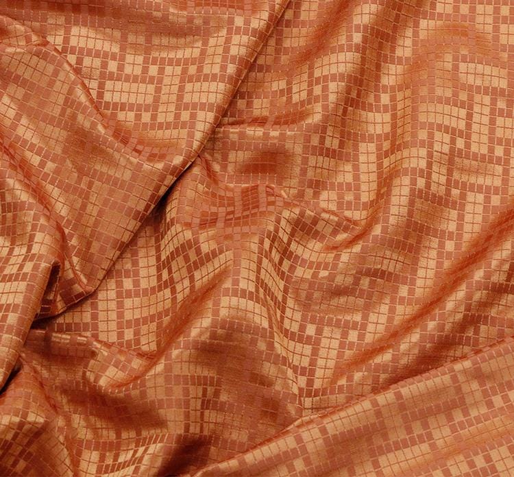 SIMOJT - 25 Momme Caramel Color Checkered Jacquard Mulberry Silk Wool Blend Silk Fabric - 138cm wide by the Yard