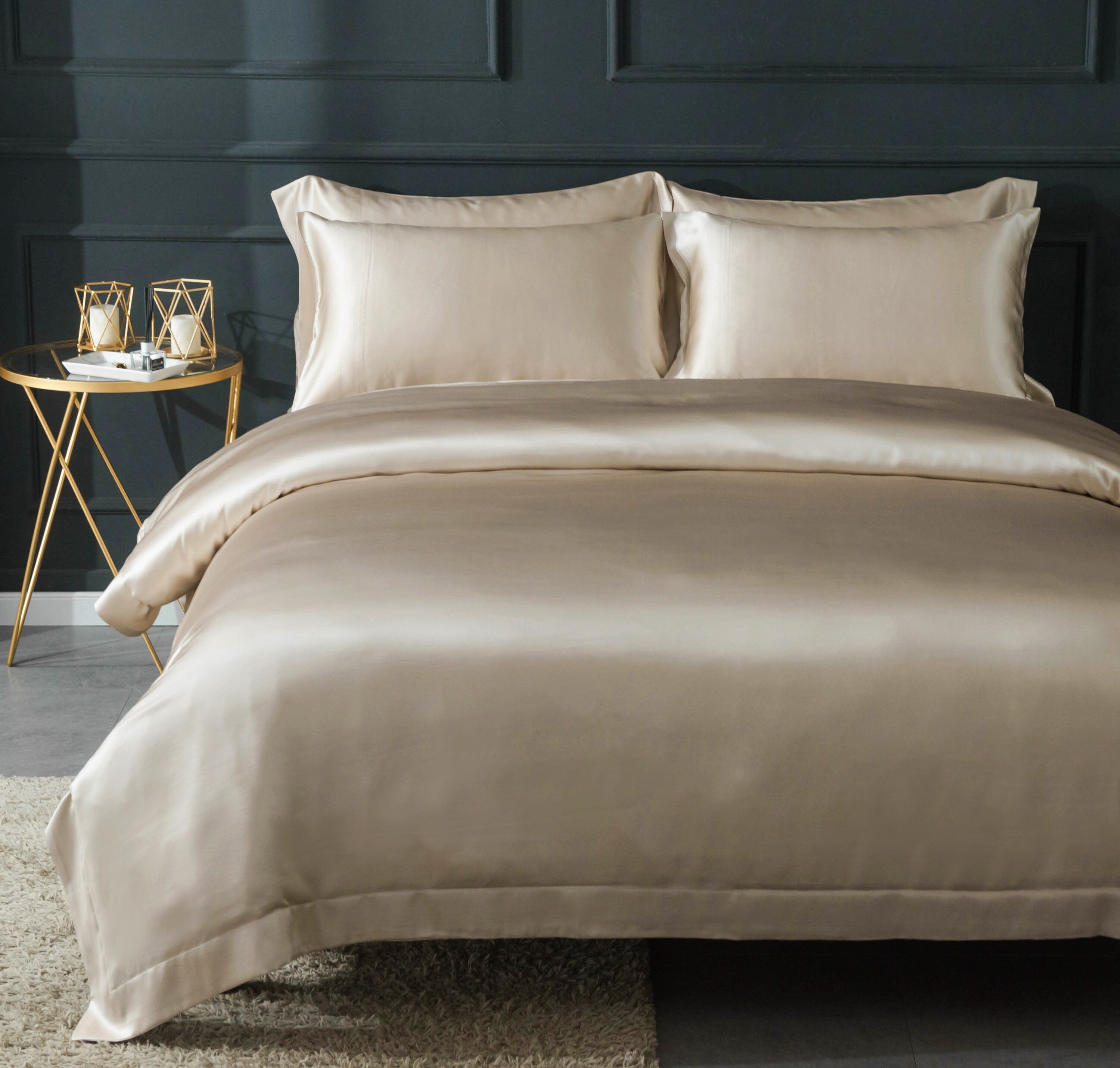 Pure silk duvet cover in Cream Coffee, 22 momme thickness, Smooth, Natural, Sleep beauty Silk Bedding for King, queen, custom size.