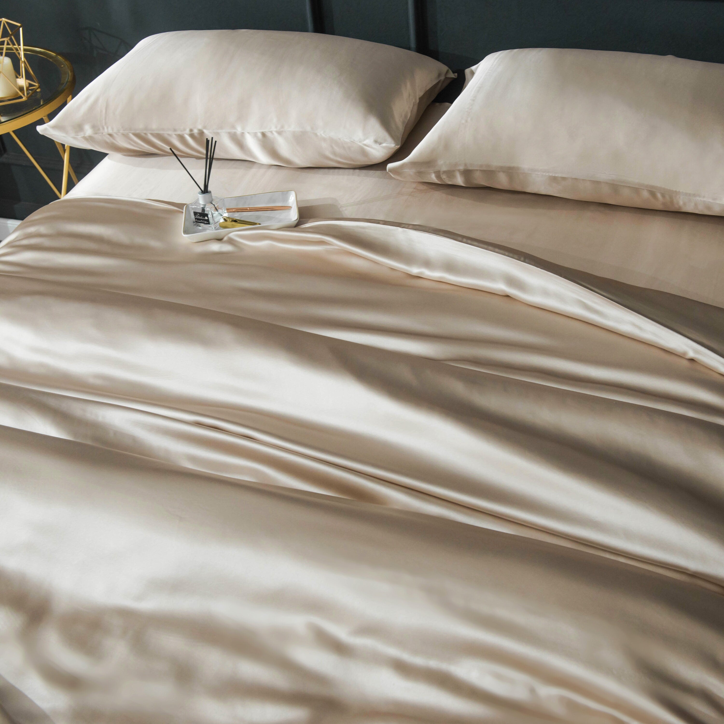 Pure silk duvet cover in Cream Coffee, 22 momme thickness, Smooth, Natural, Sleep beauty Silk Bedding for King, queen, custom size.