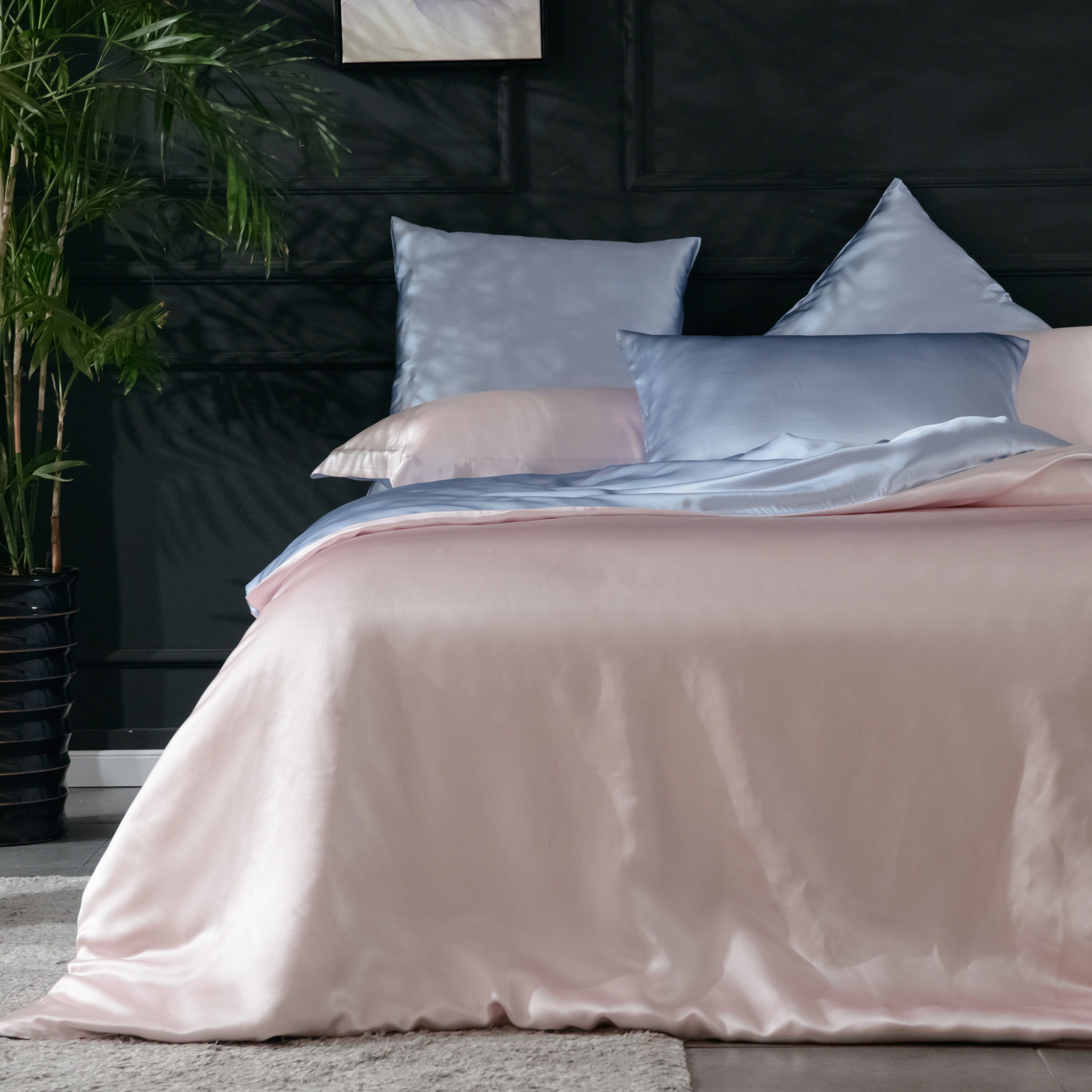 Pure silk duvet cover in sky blue and Anna pink, 22mm smooth, natural, sleep beauty Silk Bedding for King, queen, custom size.