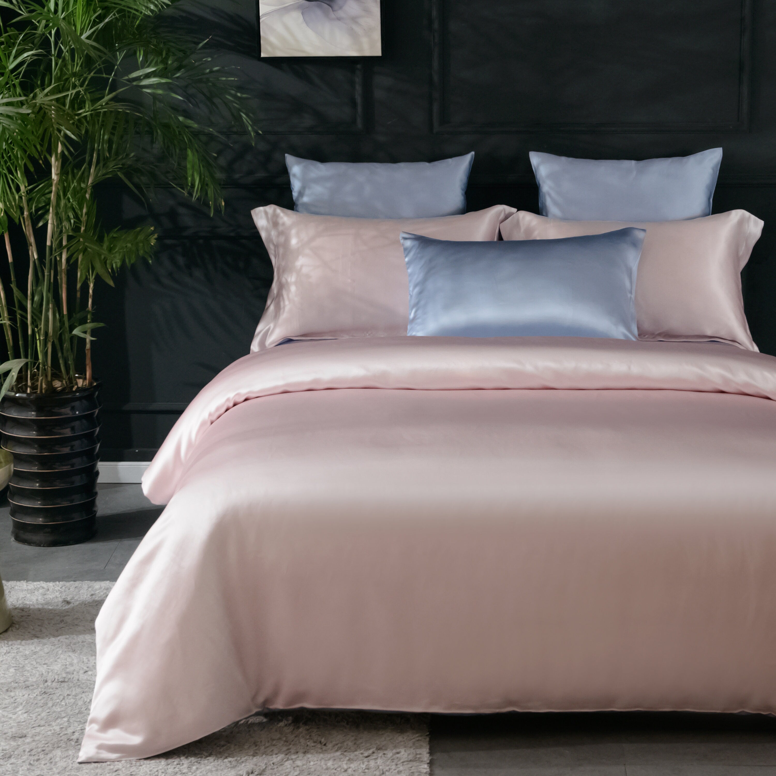 Pure silk duvet cover in sky blue and Anna pink, 22mm smooth, natural, sleep beauty Silk Bedding for King, queen, custom size.
