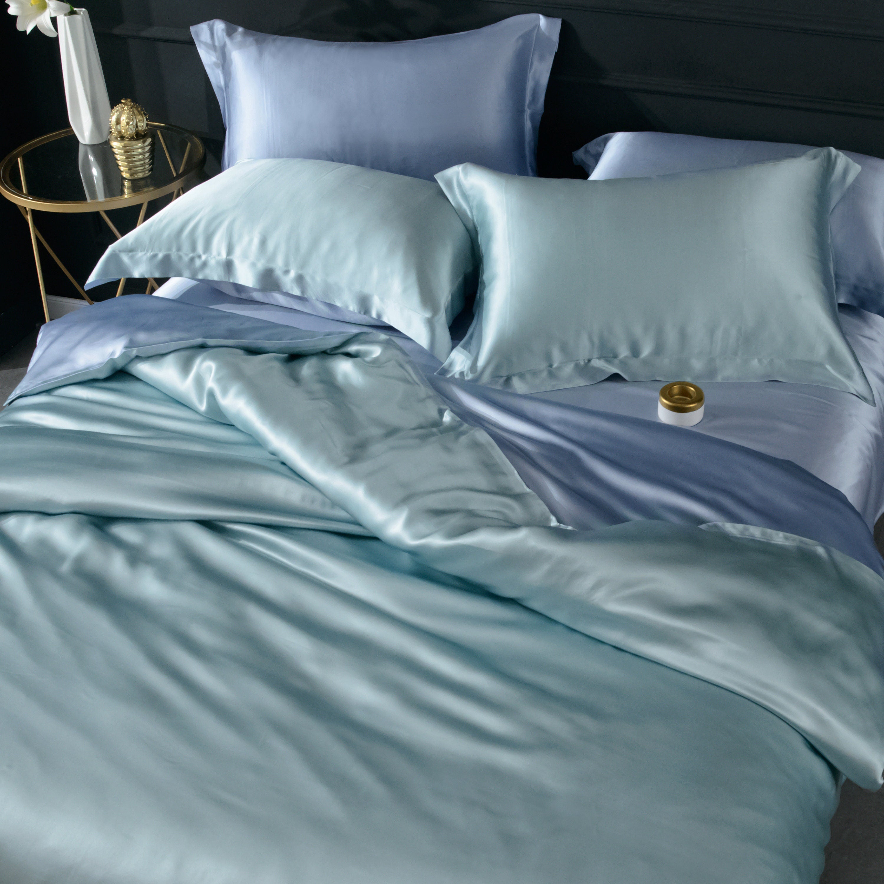 Pure silk duvet cover in sky blue and aqua blue, 22mm smooth, natural, sleep beauty Silk Bedding for King, queen, custom size.