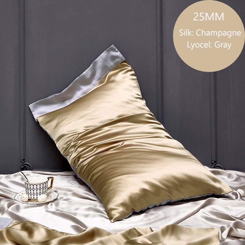 Mother's Day Gifts, 25mm Silk + Lyocell Pillowcase, 100% 6A Pure Silk Anti Ageing/Sleep Crease, for King, Queen and Customized Size Bedding