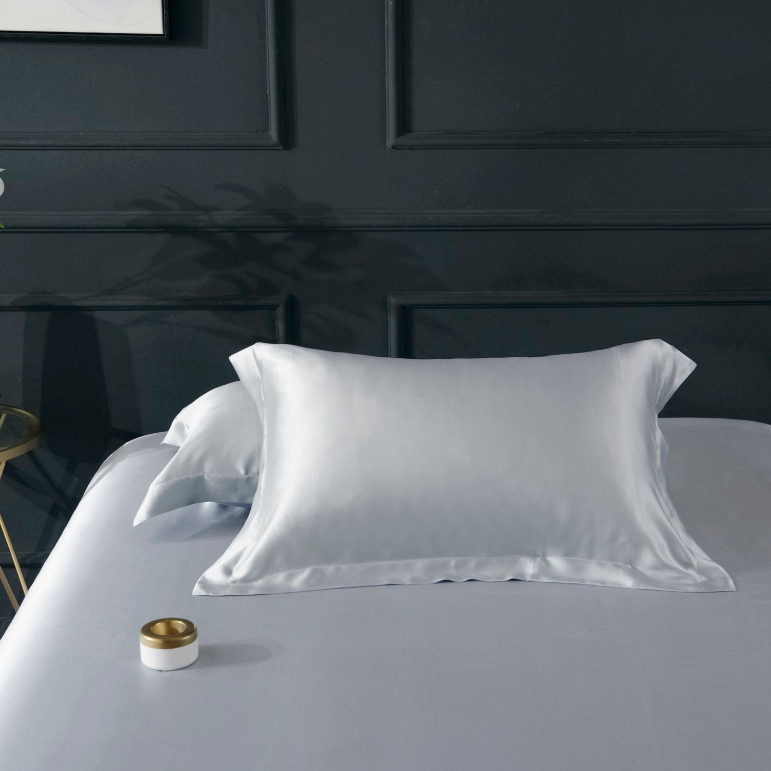 22mm Silver Blue Silk Pillowcase, for Better Skin Less Sleep Creases, Handmade with 100% Silk for King, Queen, and Customized Sizes Bedding.