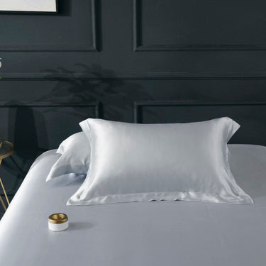 22mm Silver Blue Silk Pillowcase, for Better Skin Less Sleep Creases, Handmade with 100% Silk for King, Queen, and Customized Sizes Bedding.