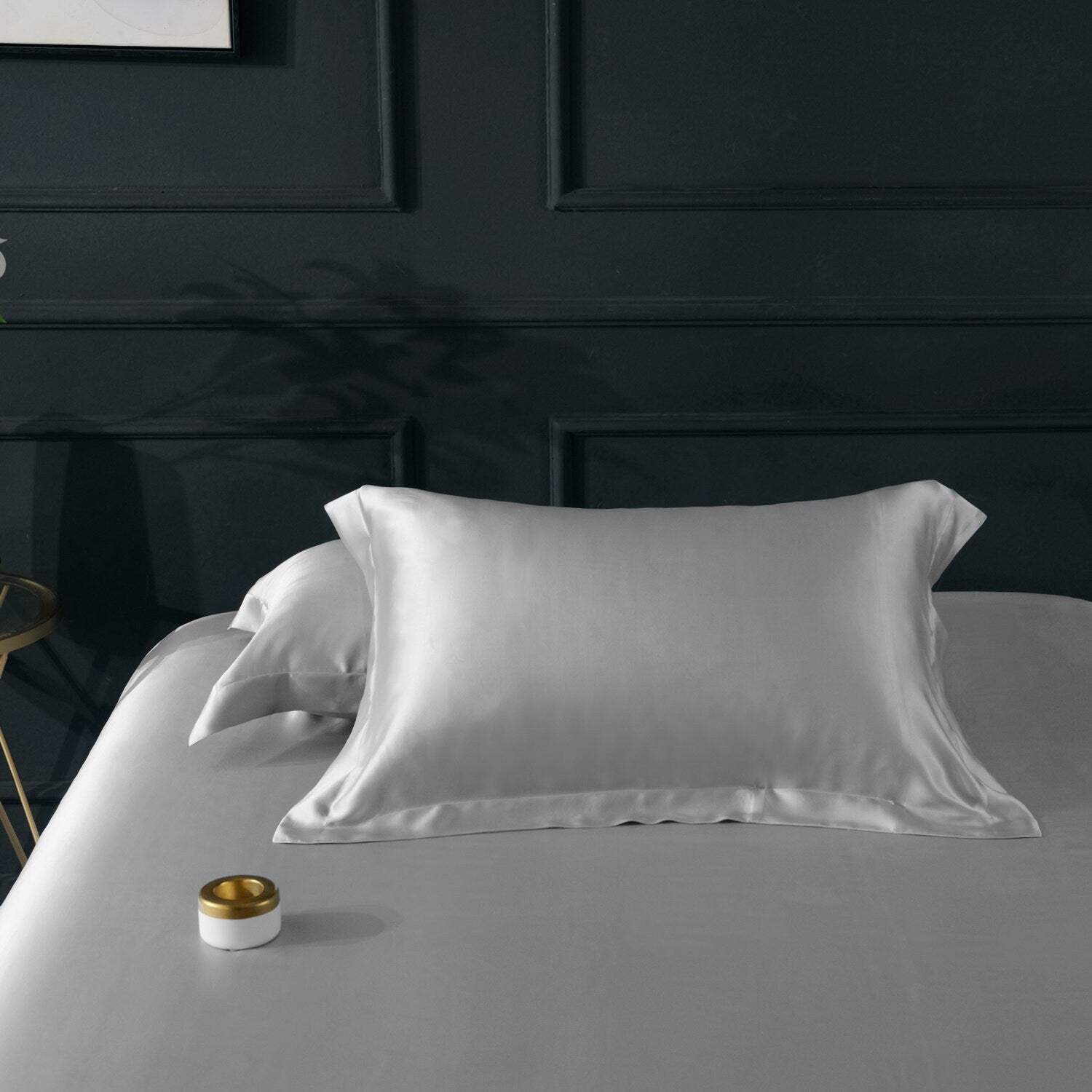 22mm Silver Gray Silk Pillowcase, for Better Skin Less Sleep Creases, Handmade with 100% Silk for King, Queen, and Customized Sizes Bedding.