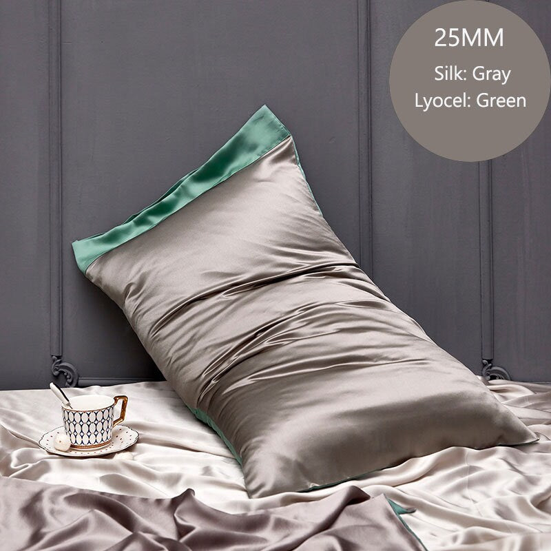 Mother's Day Gifts, 25mm Silk + Lyocell Pillowcase, 100% 6A Pure Silk Anti Ageing/Sleep Crease, for King, Queen and Customized Size Bedding
