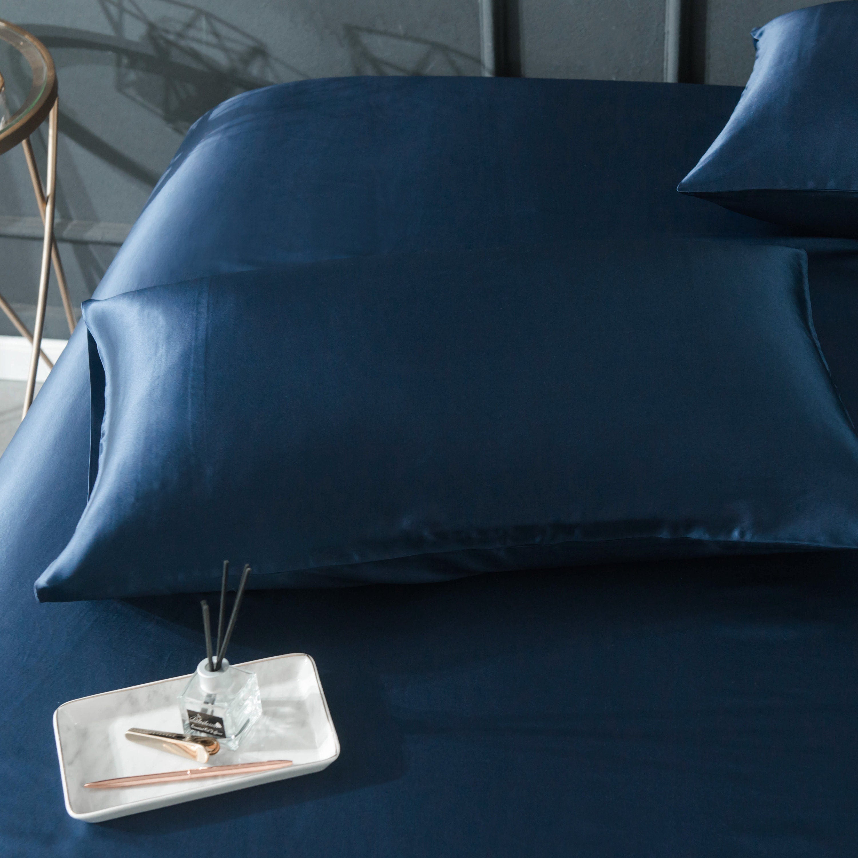 22mm Dark Blue Pillowcase, Handmade with 100% 6A Pure Silk, Beauty Sleep Anti Ageing/Wrinkles, for King, Queen, Customized sizes Bedding.