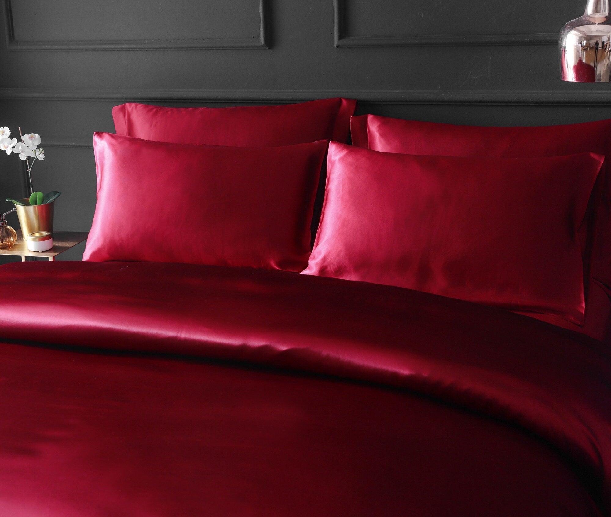 22mm Red Wine Pillowcase, Handmade with 100% 6A Pure Silk, Beauty Sleep Anti Ageing/Wrinkles, for King, Queen, Customized sizes Bedding.