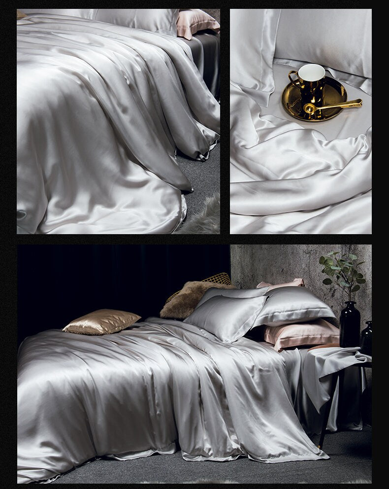 Pure silk duvet cover in Smoky Gray 22 momme thickness, Smooth, Natural, Sleep beauty Silk Bedding for King, queen, custom size.