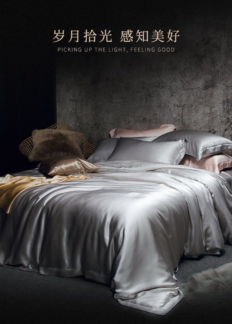 Pure silk duvet cover in Smoky Gray 22 momme thickness, Smooth, Natural, Sleep beauty Silk Bedding for King, queen, custom size.