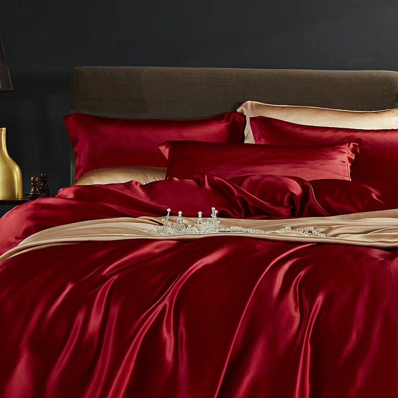 Handmade Duvet Cover in Wine Red 100% Pure 6A Silk, 25mm smooth, natural, sleep beauty Silk Bedding for King, queen, custom size.