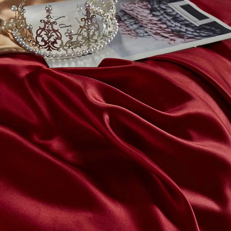 Handmade Duvet Cover in Wine Red 100% Pure 6A Silk, 25mm smooth, natural, sleep beauty Silk Bedding for King, queen, custom size.