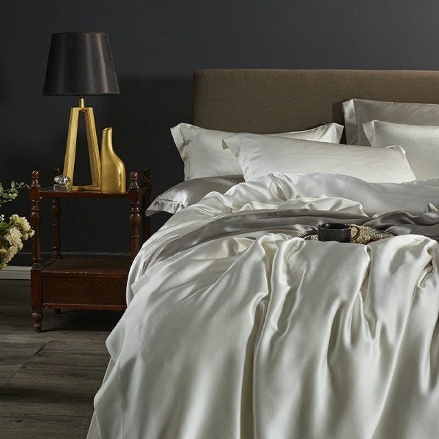 Handmade Duvet Cover in Raw White 100% Pure 6A Silk, 25mm smooth, natural, sleep beauty Silk Bedding for King, queen, custom size.