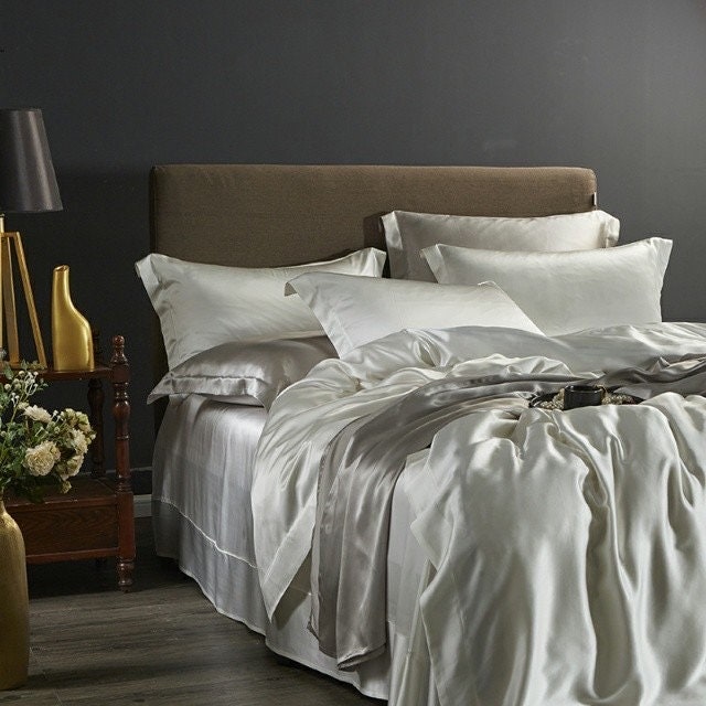 Handmade Duvet Cover in Raw White 100% Pure 6A Silk, 25mm smooth, natural, sleep beauty Silk Bedding for King, queen, custom size.