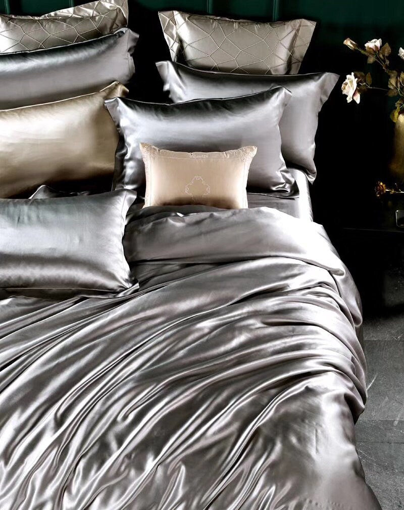 Handmade Duvet Cover in Smoky Gray 100% Pure 6A Silk, 25mm smooth, natural, sleep beauty Silk Bedding for King, queen, custom size.