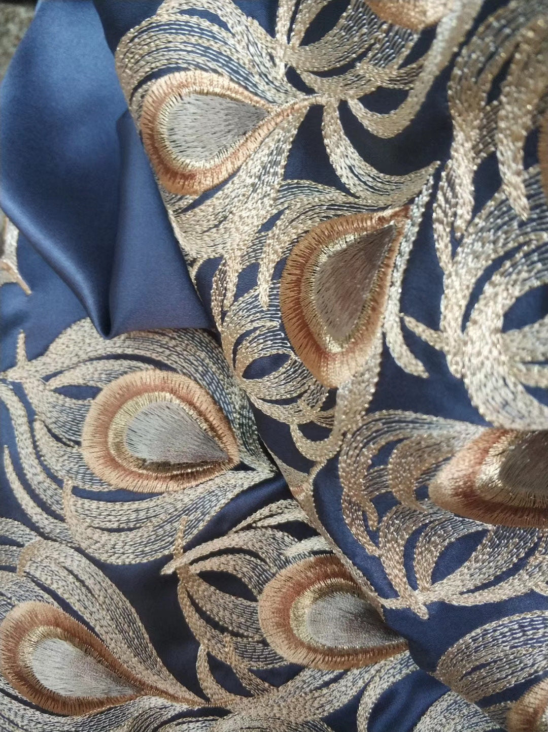 Handmade Embroidery Duvet Cover in Navy Blue 100% 6A Pure Silk, 25mm Soft, Natural, Comfort Silk Bedding for King, Queen, Custom Size.