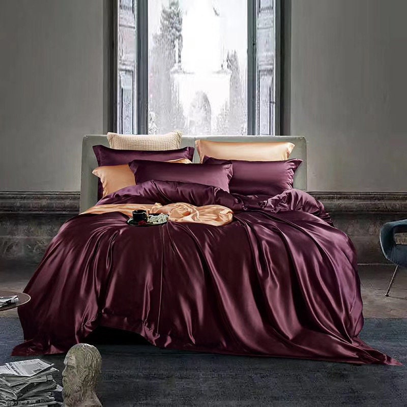 Silk Duvet Cover, Handmade 25 Momme 100% Pure 6A Silk in Berry Purple, Queen, King, Custom Sizes, Luxury GIft for Her