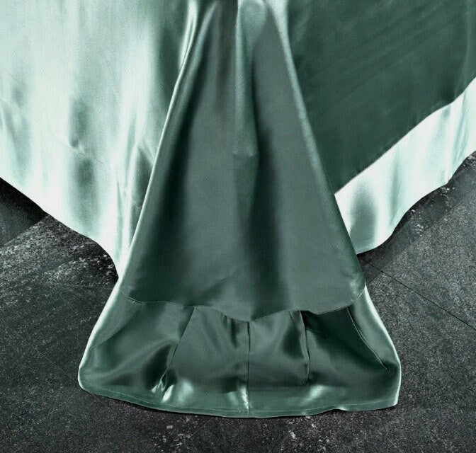Handmade Flat Sheet in Bean Green 100% Pure 6A Silk, 25mm smooth, natural, sleep beauty Silk Bedding for King, queen, custom size.
