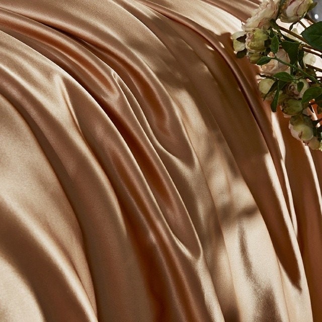 Handmade Flat Sheet in Golden Coral 100% Pure 6A Silk, 25mm smooth, natural, sleep beauty Silk Bedding for King, queen, custom size.