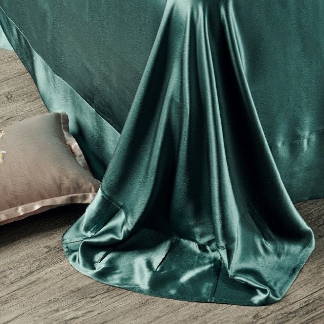 Special Offer Pure Silk Sheet, Flat Sheet in Dark Green 100% Pure 6A Silk, 25 momme Silk Bedding for King,Queen,custom size.