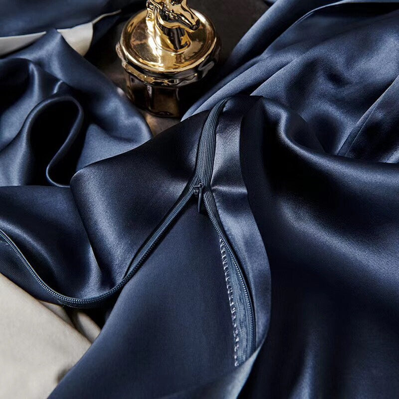 Pure Silk Flat Sheet/Fitted Sheet /Navy Blue 100% 6A Silk, 25 Momme Silk Bedding for King/Queen/Custom size, GIFT for Her/HIM