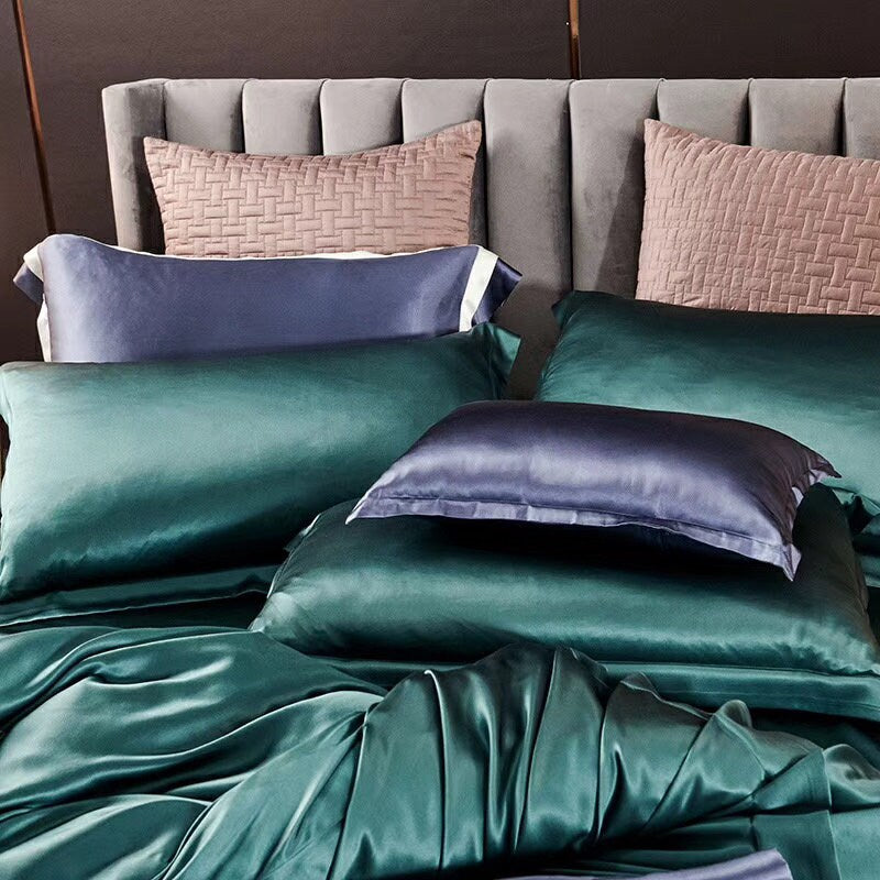 Handmade Duvet Cover in Dark Green 100% Pure 6A Silk, 25mm smooth, natural, sleep beauty Silk Bedding for King, queen, custom size.