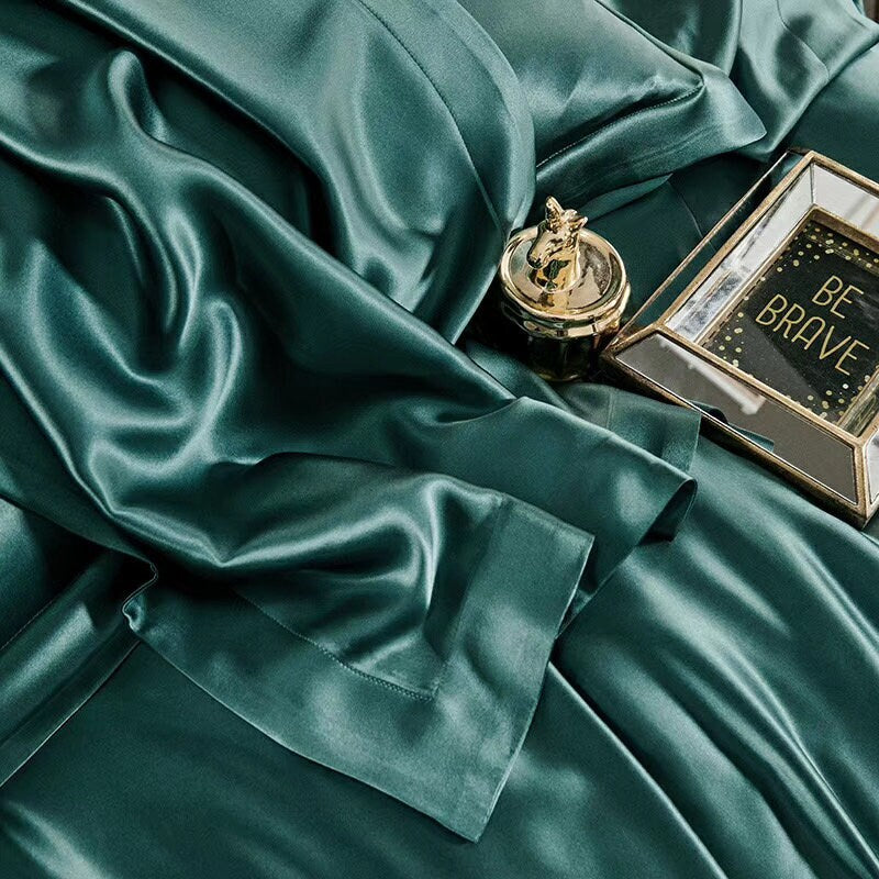 Handmade Duvet Cover in Dark Green 100% Pure 6A Silk, 25mm smooth, natural, sleep beauty Silk Bedding for King, queen, custom size.