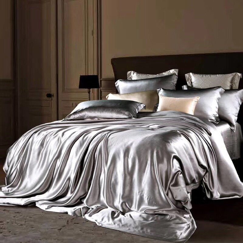 Handmade Duvet Cover in Smoky Gray 100% Pure 6A Silk, 25mm smooth, natural, sleep beauty Silk Bedding for King, queen, custom size.