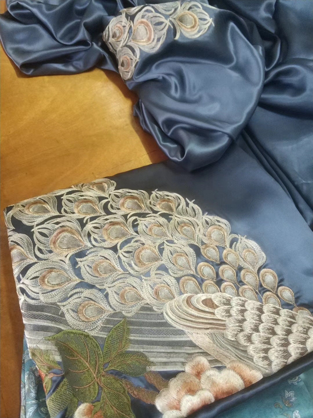 Handmade Embroidery Duvet Cover in Navy Blue 100% 6A Pure Silk, 25mm Soft, Natural, Comfort Silk Bedding for King, Queen, Custom Size.