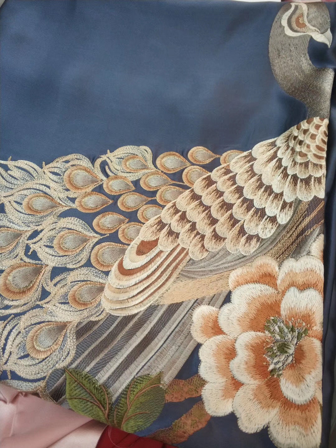 Handmade Embroidery Duvet Cover in Navy Blue 100% 6A Pure Silk, 25mm Soft, Natural, Comfort Silk Bedding for King, Queen, Custom Size.