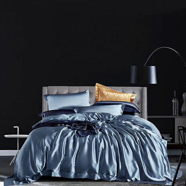 25mm 100% Pure Silk, Handmade Mulberry Silk Duvet Cover in Dust Blue, Super Luxury Smooth Silk Bedding for King, Queen, Custom sizes.