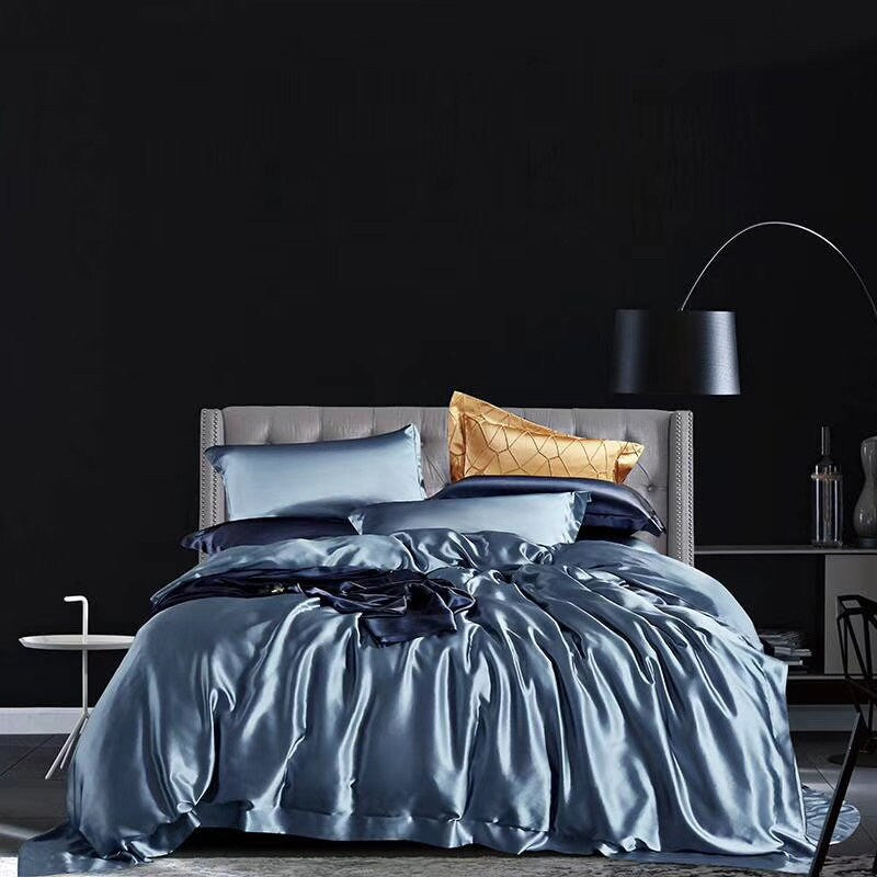 Handmade Flat Sheet in Dust Blue 100% Pure 6A Silk, 30mm smooth, natural, sleep beauty Silk Bedding for King, queen, custom size.