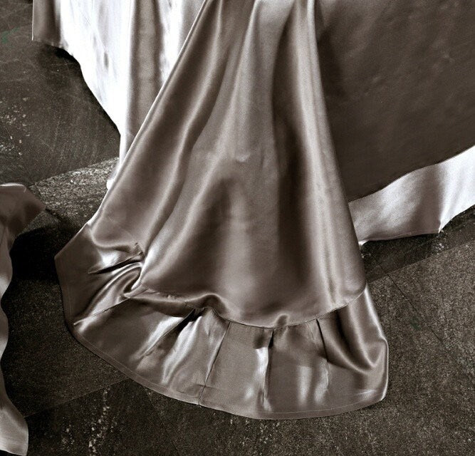 Handmade Flat Sheet in Dark Gold 100% Pure 6A Silk, 30mm smooth, natural, sleep beauty Silk Bedding for King, queen, custom size.