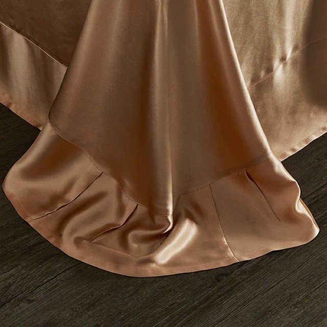 Handmade Flat Sheet in Golden Coral 100% Pure 6A Silk, 25mm smooth, natural, sleep beauty Silk Bedding for King, queen, custom size.