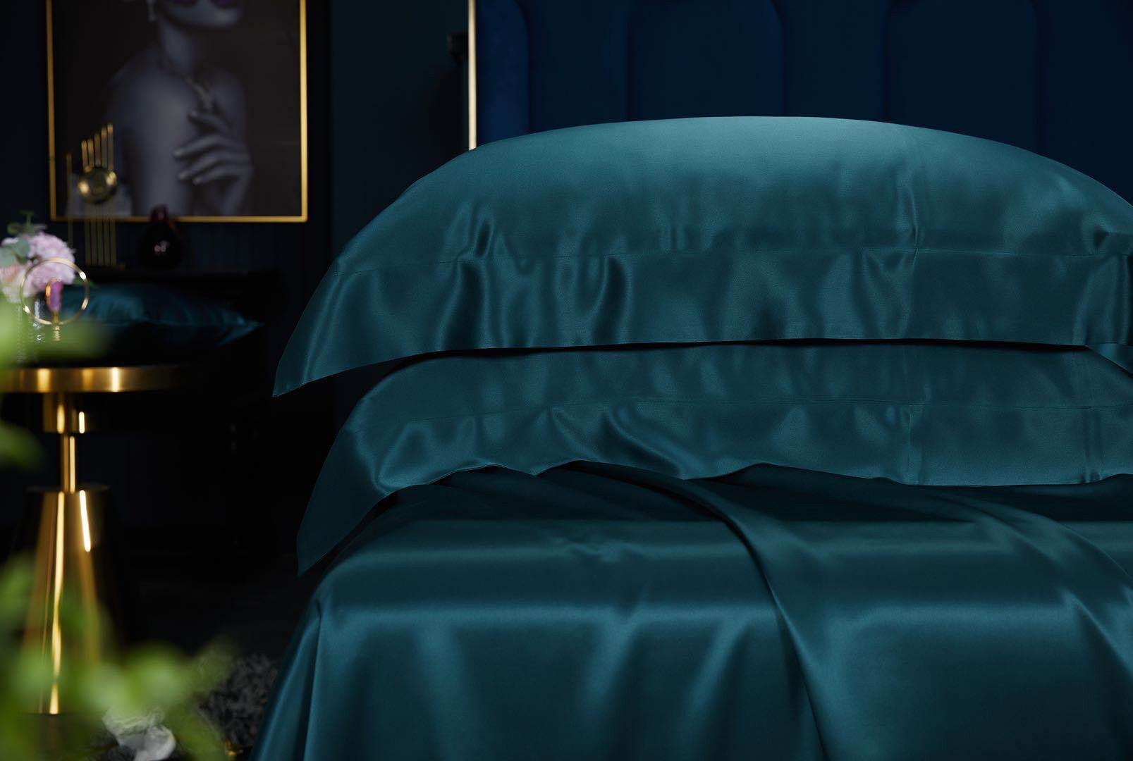 Handmade Flat Sheet in Peacock Blue 100% Pure 6A Silk, 30mm smooth, natural, sleep beauty Silk Bedding for King, queen, custom size.