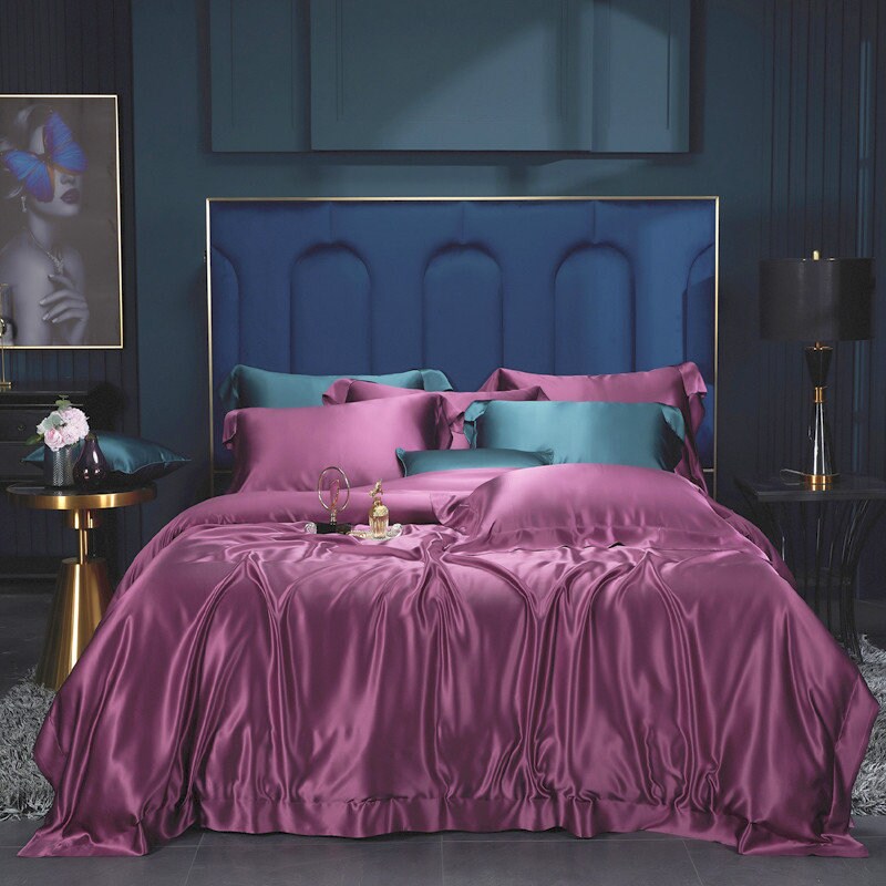 Handmade Duvet Cover in Purple 100% Pure 6A Silk, 25mm smooth, natural, sleep beauty Silk Bedding for King, queen, custom size.