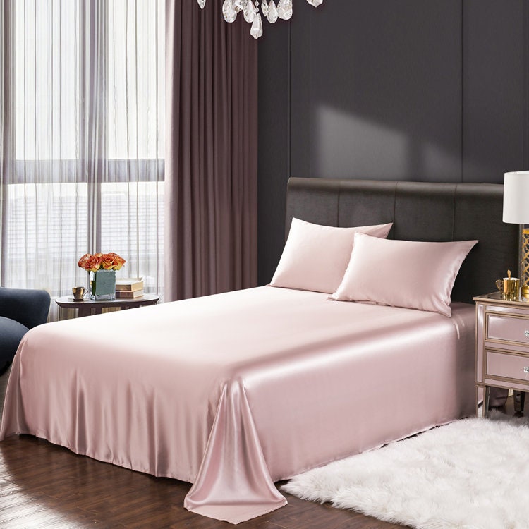 Bedding Set 4 pieces pure silk Queen size, French Stylish 22mm Solid Color, Nude Sleep/Anti-Wrinkles/Sleep SPA/Beautiful Luxury GIFT for Her