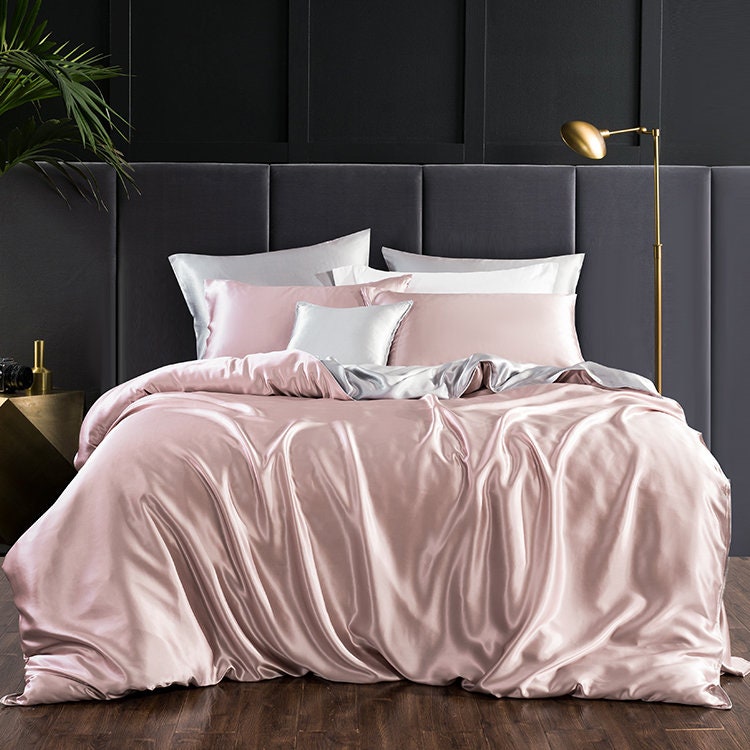 Bedding Set 4 pieces pure silk Queen size, French Stylish 22mm Solid Color, Nude Sleep/Anti-Wrinkles/Sleep SPA/Beautiful Luxury GIFT for Her