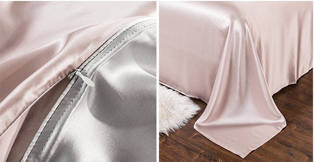 Bedding Set 4 pieces pure silk Queen size, French Stylish 22mm Solid Color, Nude Sleep/Anti-Wrinkles/Sleep SPA/Beautiful Luxury GIFT for Her
